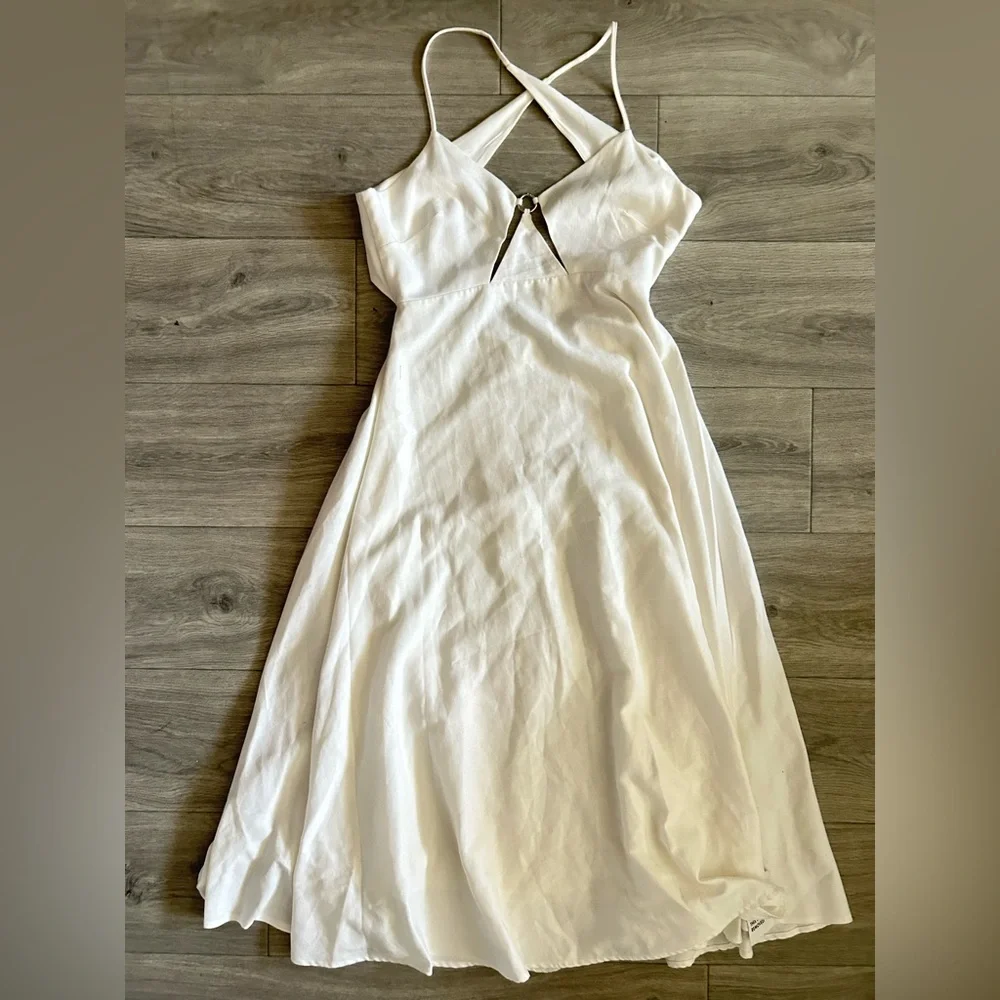 ASOS EDITION linen cami midi dress with cut out detail in white - Picture 5 of 8